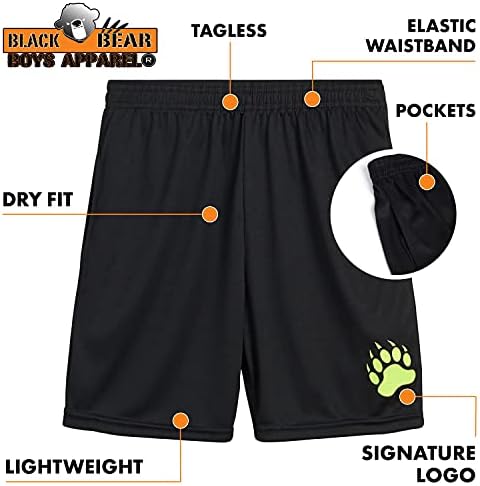 Shorts ativos dos meninos pretos Bear-4 Pack Pack Performance Shorts atléticos de ajuste seco