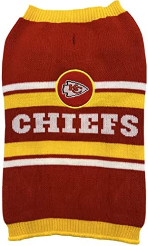 NFL Kansas City Chiefs Dog Sweater, tamanho pequeno. Sweater quente e aconchegante com o logotipo da equipe da NFL, melhor suéter de cachorros para cães grandes e pequenos