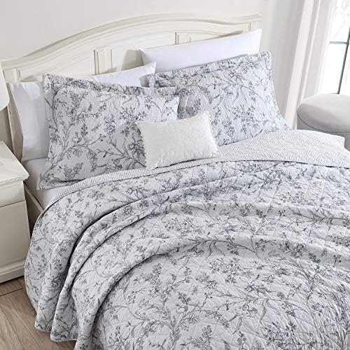 LAURA ASHLEY HOME - CONJUNTO DE QULT RAINHA, Bedding reversível de algodão com shams combinando, decoração de casa leve ideal para todas as estações