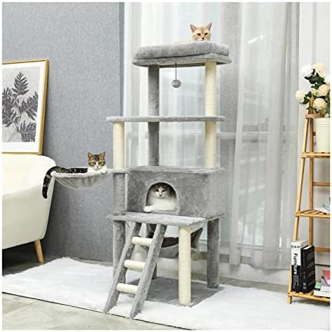 Mgwye Cat Tree Toard Risping Sisal Post Multi-Level Pet Spining Tree com Hammock Bed Cat Ladder Extra Com Ball Ball