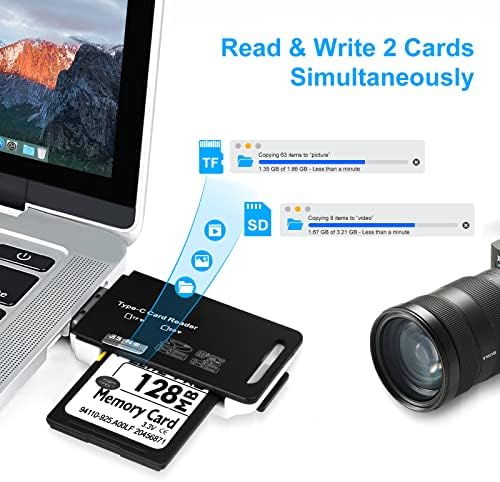 SD Card Reader, Aiyeen USB2.0 Adaptador OTG 2-em-1 Adaptador de cartão de memória com cordão para TF, SD, SDHC, cartão de memória
