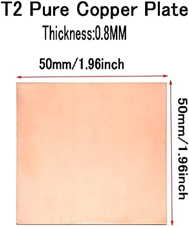POONSDS 99,9% Placa de chapas de metal de cobre puro para ferramentas industriais, 0,8mmx50mmx50mm 8pcs