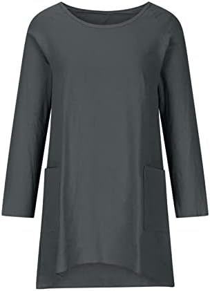 Camisas de manga 3/4 femininas Camisetas casuais colorida sólida de manga comprida linho de algodão tops irregulares Blush de túnica fluida solta