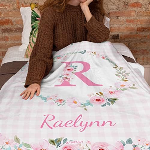 Cobertores de bebê personalizados para as meninas Carta inicial Monograma floral cobertor personalizado Presentes de bebê lança cama de lã de lã de lã Sherpa Bobertor de aniversário chá de bebê