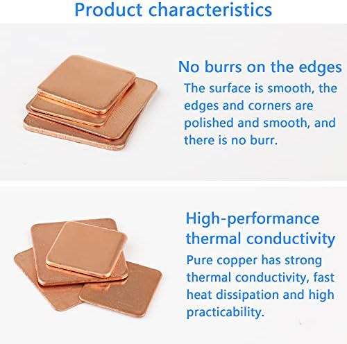 Newzoll 40pcs Coletores de calor de cobre 4 tamanhos 15 x 15 mm 20 x 20mm Kit térmico de calço de cobre para resfriamento