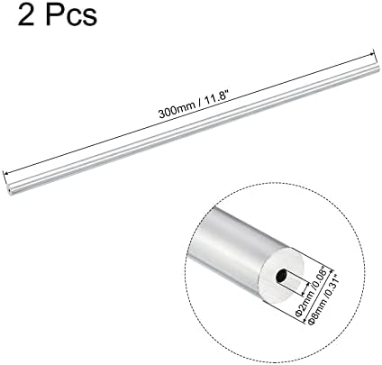 UXCELL 6063 Tubo redondo de alumínio de 12 mm od 7mm Tubulação de tubo de cano de comprimento interno de 7 mm de 300 mm 2 PCs