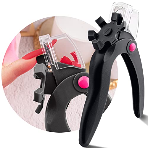 Belleboost Ajustável Ajuste Ajuste Clippers de unhas com Sizer, Catcher e Medição de comprimento, Discado profissional preto Dicas de aço inoxidável Dicas de unhas Cutter, Fake Unhel Trimmer, Manicure Tool for Salon Home