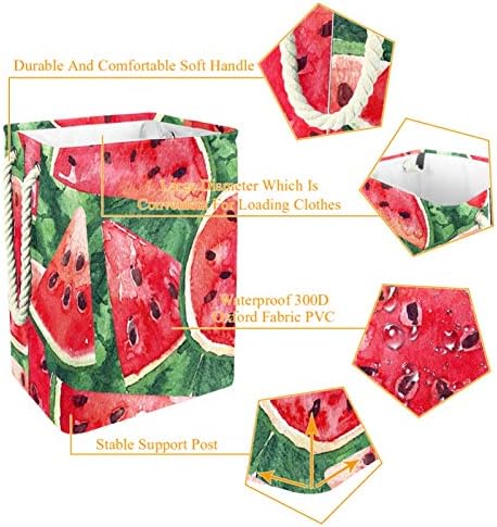 Lavanderia cesto de verão melancia pintado de linho dobrável vermelho cesto de armazenamento com alças suportes destacáveis ​​bem