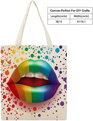 Rainbow Lips Canvas Bolsa de bolsas de mercearia impressa Bola Presente para Mulheres