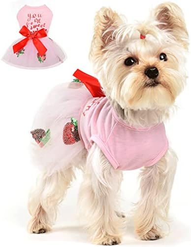 Vestido de cachorro para cães pequenos menina girl cãe cachorrinho tutu princesa lantejoulas de tule de morango de tule primavera no verão,