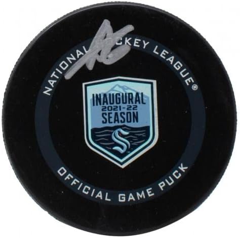 Adam Larsson assinou Kraken NHL inaugural Hockey Puck com fanáticos por caso - Pucks autografados da NHL