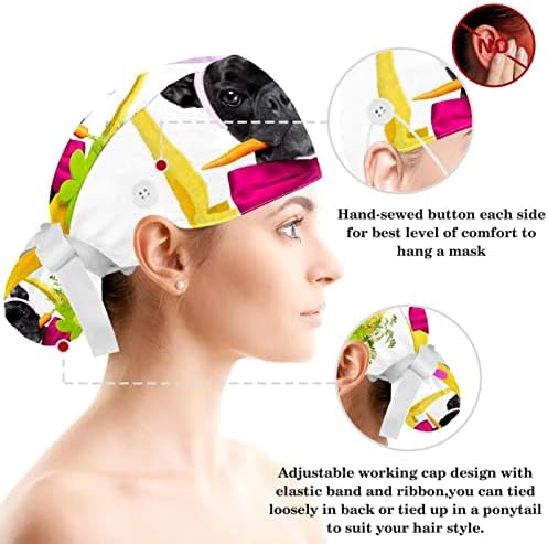 Irolskdnfh Medical Works Caps com botões, chapéus de enfermagem cirúrgica ajustável com elastics