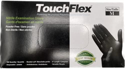 Toque Flex Black Nitrile descartável em pó livre, livre de látex, dedilhado texturizado, 4,5 mil de espessura, luva protetora -