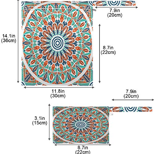 VISESUNNY PADRÃO Étnico colorido 2pcs bolsa molhada com bolsos com zíper lavandable reutilizável para viajar, praia, piscina, creche,