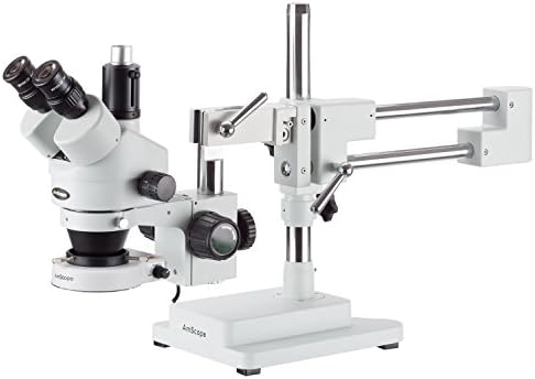 AMSCOPE SM-4TZ-80S Microscópio de zoom estéreo trinocular profissional, oculares WH10X, ampliação de 3,5x-90x, objetivo do zoom de 0,7x-4,5x, luz do anel LED de 80-bulb, suporte de lança de braço duplo, inclui 0,5x e lente lente de barlo de barlo de 0,5x e 2,0x