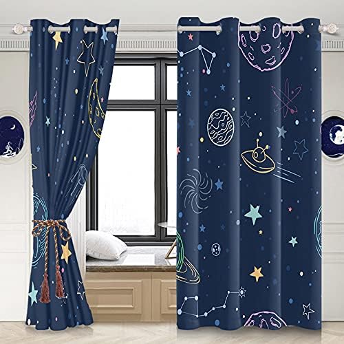 Uiioooazoazy sol lua marinho azul cortinas de blecaute polka stars Planeta Padrão de cortinas de janela de quarto impressa