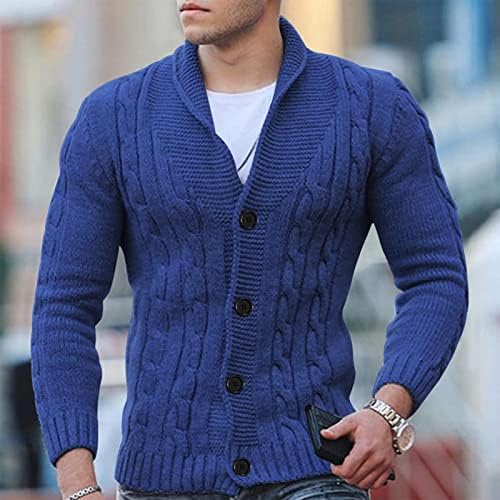 Cardigã masculino Cardigan Shawl de manga comprida suéter de tricô de botão sólido