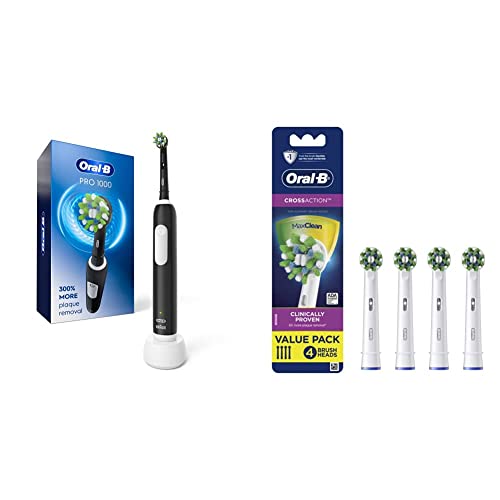 Escova de dentes elétrica Crossaction oral-B Pro 1000, preto com 4 cabeças de escova de reposição