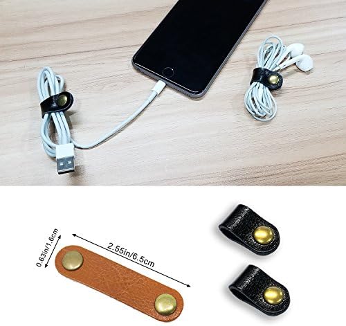 Fibound 10pcs Encontro de fone de ouvido tiras de cabos de couro, organizador de cordas de couro, clipes de cabo USB, enrolador de fones de ouvido com couro feito à mão