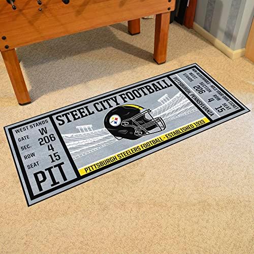 Fanmats 23134 Pittsburgh Steelers Design de tickets Ranta de corredor - 30in. x 72in. | Tapete de área de fãs de esportes, tapete de decoração de casa e tapete de utilização não autorizada