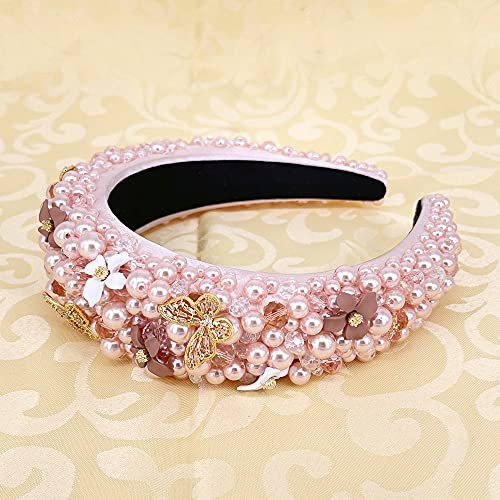 Qtmy Crystal Pearl Floward Band para mulheres, acessórios de arco de cabelos barrocos Acessórios de joias de jóias da faixa de cabeça, rosa