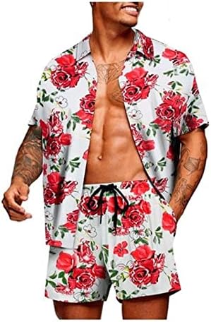 2 peças camisa de pinça floral para homens para homens de botão casual para baixo camisa de verão praia de praia tropical ternos