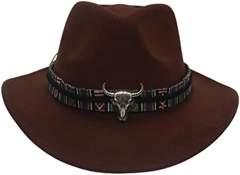 Chapéu de cowboy vintage para homens, Black Felt Felt Cowgirl Hat mexicano Western Cowboy Hat Wide Brim Sombreos Vaqueros para Mujer