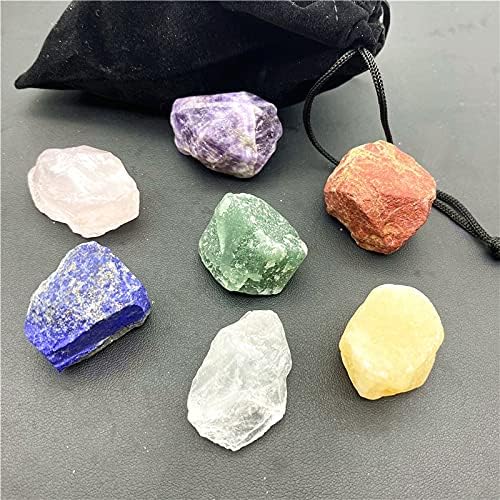 Suweile JJST 1 Set Crystal Stone Natural Sete Chakras Saco de Pano Preto Grein Greante Não Polido Presente Naturais de