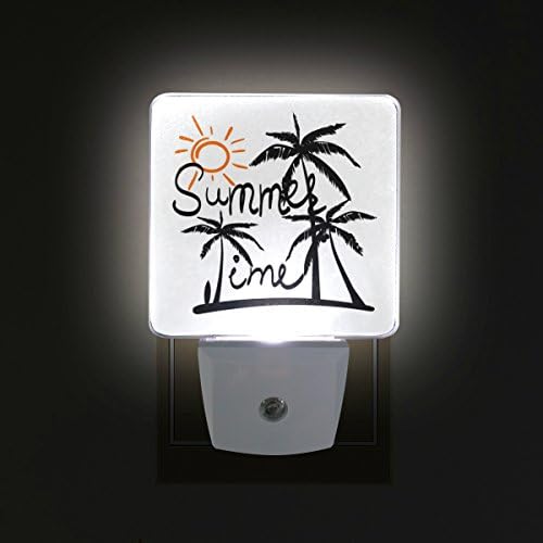 NAANLE Conjunto de 2 Tropical Palm Tree Summer Time Design com sol brilhante no sensor de automóvel branco Dusk Led Dusk to Dawn Night Light Plug in Indoor for Adults