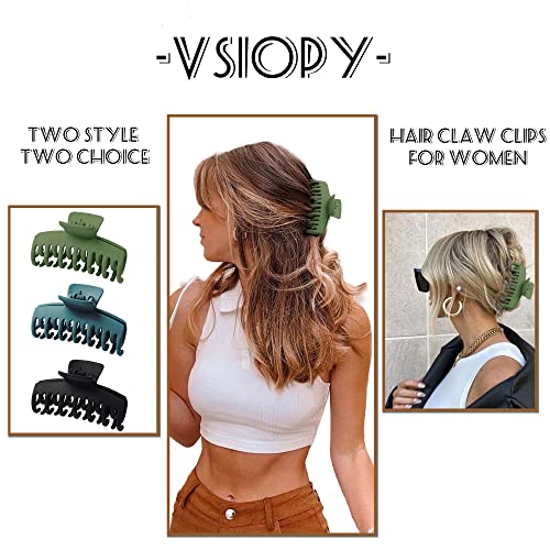 Vsiopy clipes de garra de cabelos grandes de 3,5 polegadas para cabelos finos de cabelos para mulheres meninas, clipes de garra de retenção fortes foscos para cabelos grossos, clipes de garra retângulo Clipes de cabelo de linha dupla