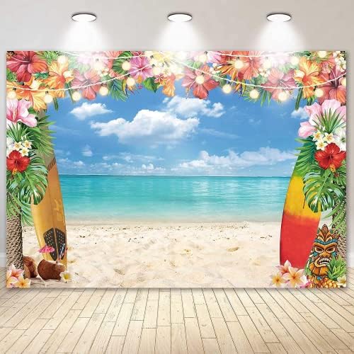 Livucee 7x5ft tecido de verão havaiano cenário de praia para fotografia flor tropical luau decorações de festas havaianas aloha azul céu folhas de palmeira de oceano