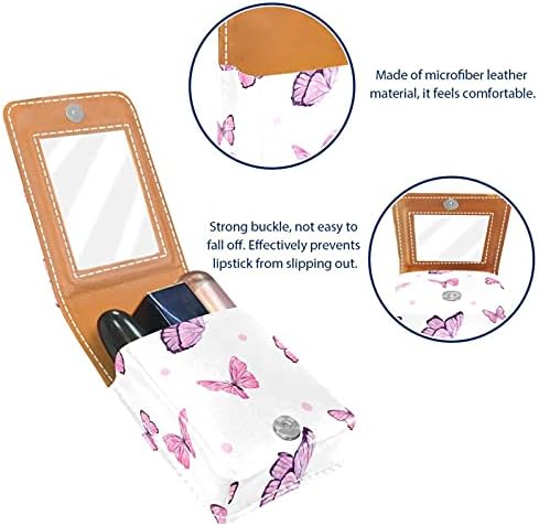 Caixa de batom com espelho Rosa Butterfly Padrive Lip Gloss Solter Portable Batom Storage Box de viagem Bolsa de maquiagem Mini Cosmético bolsa segura 3 batom