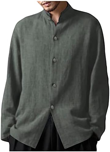 Xxbr algodão linho camisas para masculino, manga longa para baixo suporte de colarinho de colarinho tops para cair masculino de camisa casual sólida