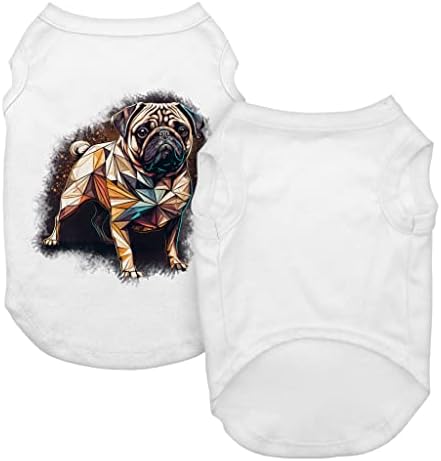 Pug Print Dog Tank - Camiseta fofa de cachorro - roupas geométricas de cães de arte - branco, l