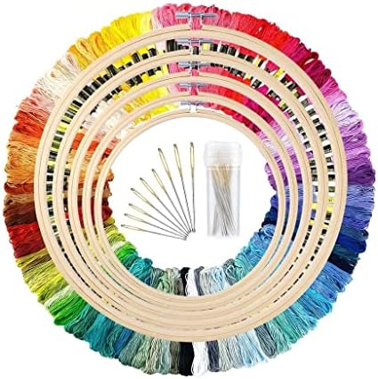 Yfqhdd bordado aros com 100 cores de bordado com fio de fio de fio e agulhas