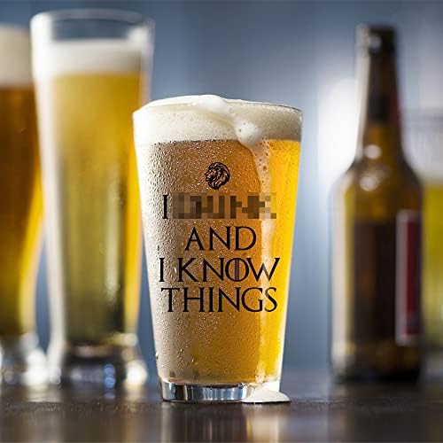 Agmdesign, Eu bebo e conheço as coisas Game of Thrones Beer Glass16 Oz, Glass de cerveja engraçada de novidade, presentes engraçados