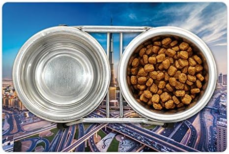 Ambsosonne City Pet Tapete Para comida e água, vista panorâmica das estradas de trânsito de edifícios da Cidade da Cidade