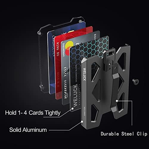 Weluck Badge Holder Wallet, Suporte de Cartão de Alumínio Durável com Clipe de Metal, Lanyard ID Holder 4 Cards Storable for Business
