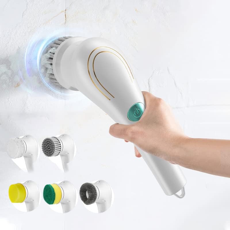 Escova de ferramentas de limpeza multifuncional, lavador de rotação elétrica e 5 cabeças de escova substituíveis para