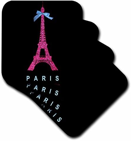 3drose cst_112908_1 Torre de Paris Eiffel Pink Hot Pink da França com feminino Blue Ribbon Black Black