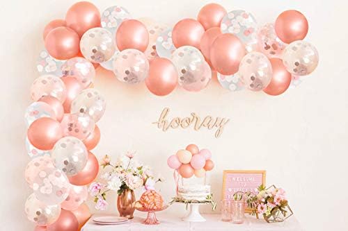 Balões de ouro rosa, kit de guirlanda de balão de ouro rosa de 113 pc, balões de confetes rosa -rosa de ouro rosa de tamanho grande, chuveiros de bebê de pegadinha casamentos de casamentos rosa -de -rosa