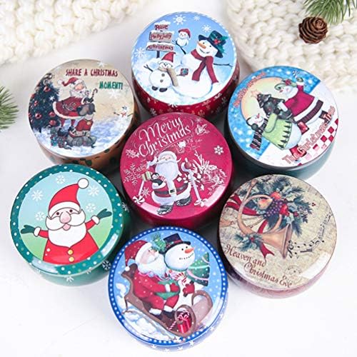 AMosfun Christmas Candle Tins Christmas Cookie Box Jar Candy Storage Storage Bisucits Tin lata Para o ano novo Ano Novo Favoriza Jar