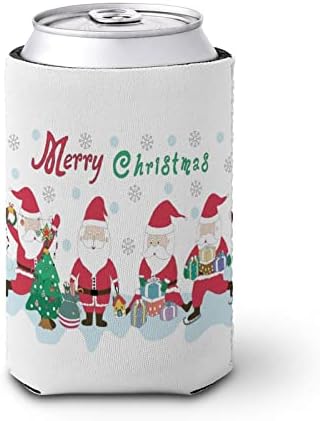 As mangas mais frias Coozies para latas e garrafas isoladores Feliz Natal Papai Noel Print PVC Elastic reutilizável