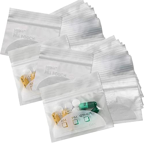 Bolsas de comprimidos bolsas - 3 x 2,75 - bpa grátis, comprimidos de zíper descartáveis ​​de bolsa poli, bolsas de armazenamento diárias de remédios de viagem de viagem, melhor reutilizável com rótulos de gravação com etiquetas de gravação