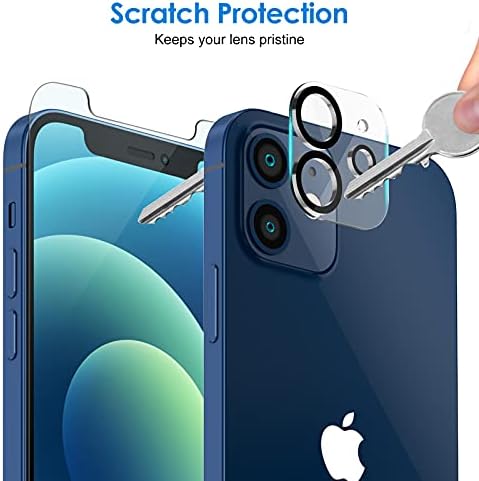 Protetor de tela JETECH para iPhone 12 6,1 polegadas com protetor de lente de câmera, filme de vidro temperado, 2-pacote cada