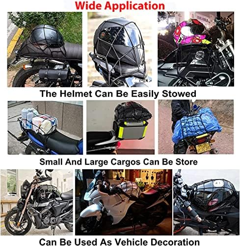 Pequena rede de carga 15,7 x 15,7 se estende a 31,4 x 31,4 2 pacote com 12 ganchos ajustáveis, rede de carga de bungee para motocicleta, bicicleta, ATV, UTV, capacete