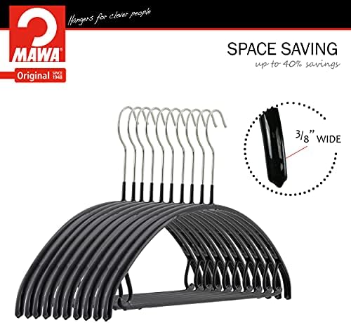 Mawa Reston Lloyd Modelo 42-U, cabide de roupas de metal com revestimento de aderência, barra de calça e skirk, preto, pacote de
