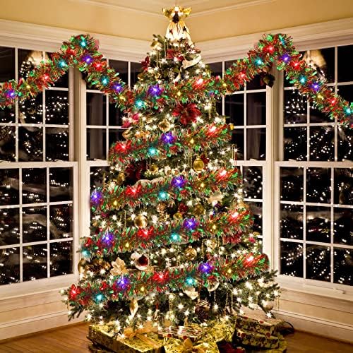 DinGion 39,4 pés de Natal Tinsel Garland Shinny com 120 luzes LEDs Tree grossa Decorações penduradas para festa de Natal