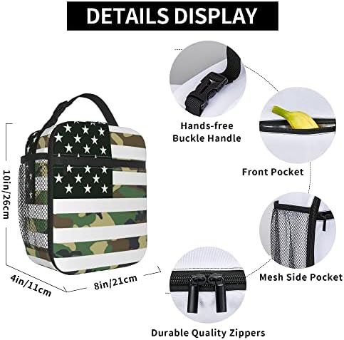 Lancheira de camuflag da bandeira americana, lancheira portátil para bolsas Bento Bento, homens Meninas Meninas Meninas Bolsas com zíper