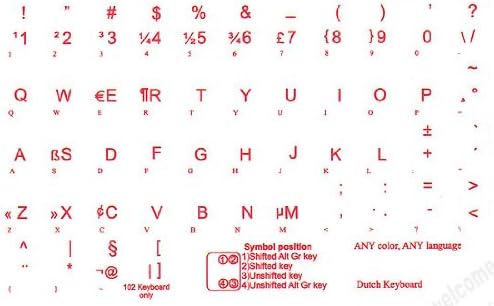 Adesivo de teclado holandês letras vermelhas em fundo transparente